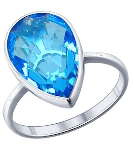 Кольцо из серебра с голубой стеклянной вставкой 94011521
