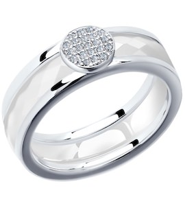 Кольцо из серебра с керамической вставкой и фианитом 94011610
