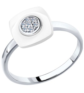 Кольцо из серебра с керамической вставкой и фианитом 94011615