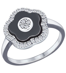 Кольцо из серебра с керамической вставкой и фианитом 94011620