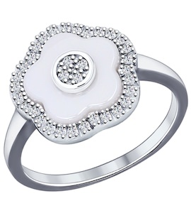 Кольцо из серебра с керамической вставкой и фианитом 94011621
