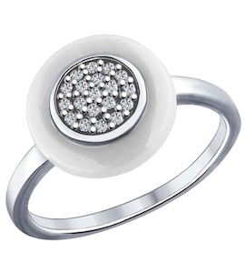 Кольцо из серебра с керамической вставкой и фианитом 94011636