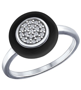 Кольцо из серебра с керамической вставкой и фианитом 94011637