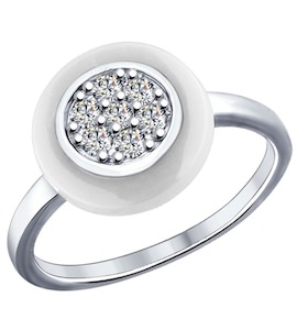 Кольцо из серебра с керамической вставкой и фианитом 94011638