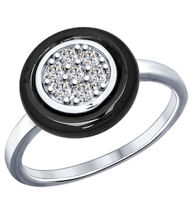 Кольцо из серебра с керамической вставкой и фианитом 94011639