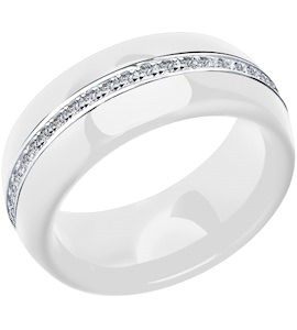 Кольцо из серебра с керамической вставкой и фианитом 94011679