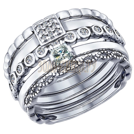 Наборное кольцо из серебра с фианитами 94011707