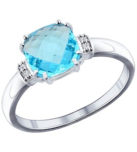 Кольцо из серебра с голубой стеклянной вставкой и фианитами 94011723