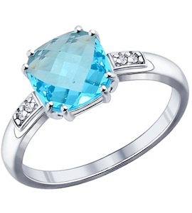 Кольцо из серебра с голубой стеклянной вставкой и фианитами 94011724
