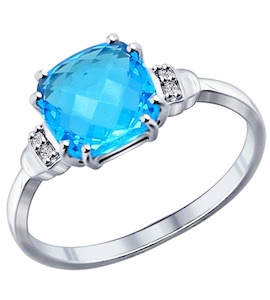 Кольцо из серебра с голубой стеклянной вставкой и фианитами 94011728