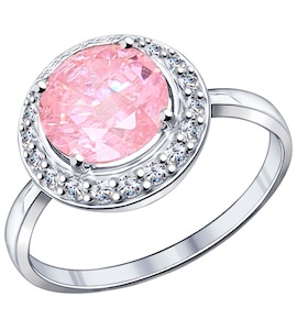 Кольцо из серебра с розовым фианитом 94011805