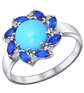 Кольцо из серебра с бирюзой и синими фианитами 94011824
