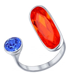 Кольцо из серебра с синим и оранжевым кристаллами Swarovski 94011883