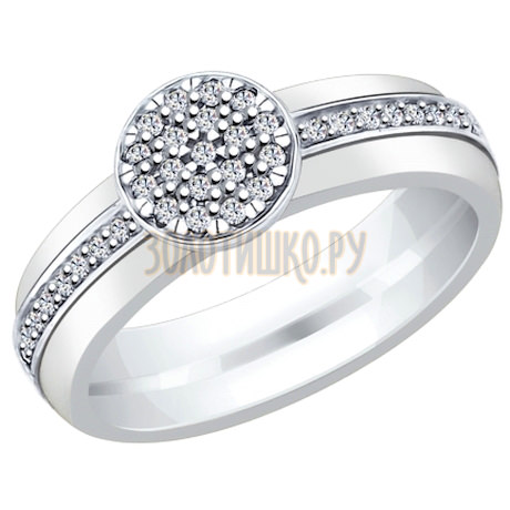 Белое керамическое кольцо с серебром и фианитами 94011903