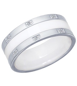 Кольцо из серебра с керамической вставкой и фианитом 94011907