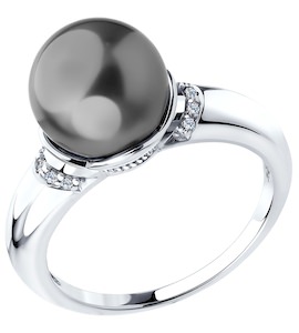 Кольцо из серебра с жемчугом Swarovski и фианитами 94011937