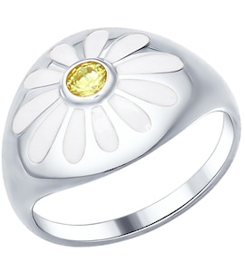 Кольцо из серебра с эмалью с фианитом «Ромашки» 94012007