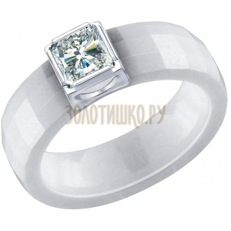 Белое керамическое кольцо с серебром и фианитом 94012059