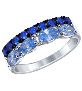 Кольцо из серебра с синими и голубыми фианитами 94012086