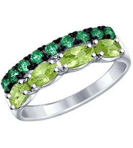 Кольцо из серебра с зелёными фианитами 94012088