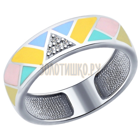 Кольцо из серебра с эмалью и фианитами 94012114