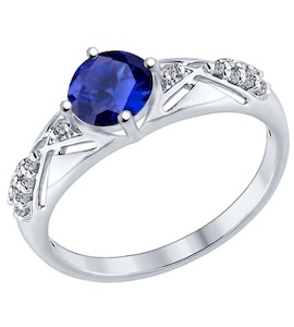 Кольцо из серебра с бесцветными и синим фианитами 94012217