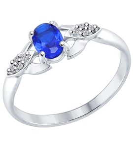 Кольцо из серебра с бесцветными и синим фианитами 94012225