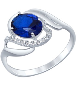 Кольцо из серебра с бесцветными и синим фианитами 94012246