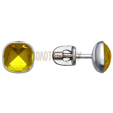 Серьги-пусеты из серебра с жёлтыми кристаллами swarovski 94021619