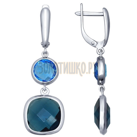 Серьги длинные из серебра с синими и голубыми стеклянными вставками 94021775
