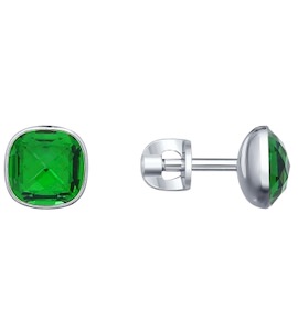Серьги-пусеты из серебра с зелёными кристаллами Swarovski 94022056