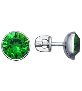 Серьги-пусеты из серебра с зелёными кристаллами Swarovski 94022067