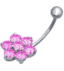 Пирсинг в пупок из серебра с розовыми фианитами 94060051