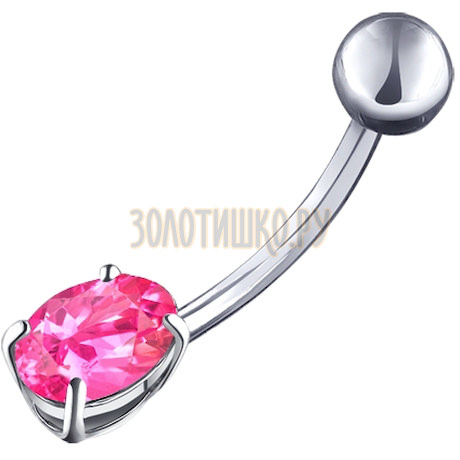 Пирсинг в пупок из серебра с розовым фианитом 94060059
