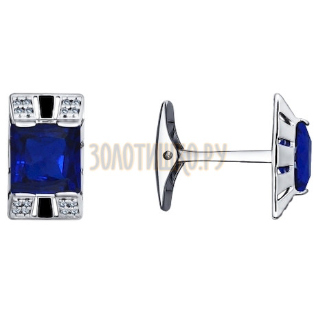 Запонки из серебра с эмалью и синими фианитами 94160044