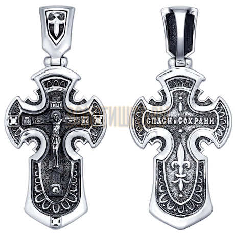 Крест из чернёного серебра с фианитами 95120063