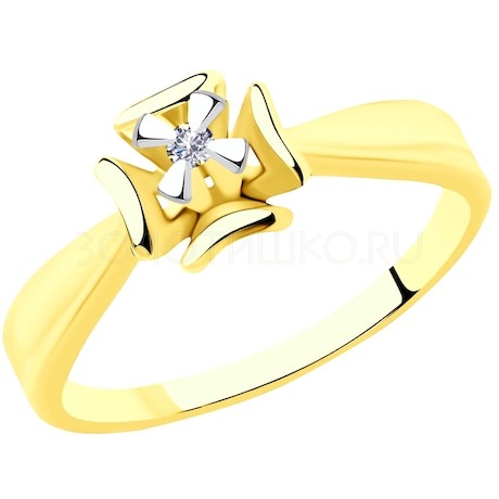 Кольцо из желтого золота с бриллиантом 1011907-2