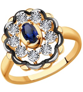 Кольцо из комбинированного золота с бриллиантами и сапфиром 2011156