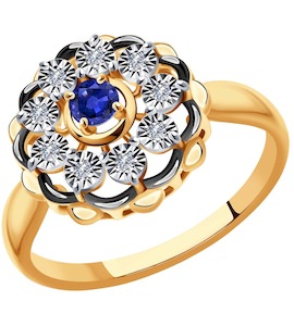 Кольцо из комбинированного золота с бриллиантами и сапфиром 2011157