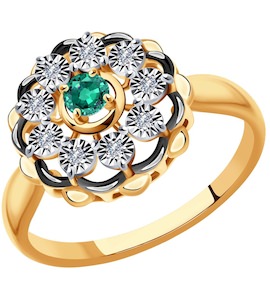 Кольцо из комбинированного золота с бриллиантами и изумрудом 3010578