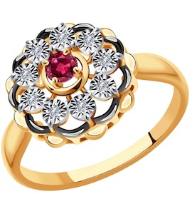Кольцо из комбинированного золота с бриллиантами и рубином 4010646