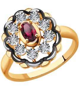 Кольцо из комбинированного золота с бриллиантами и рубином 4010649