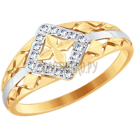 Кольцо из золота с алмазной гранью с фианитами 51-110-00057-1