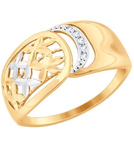 Кольцо из золота с алмазной гранью с фианитами 51-110-00059-1