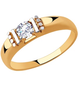 Кольцо из золота с алмазной гранью с фианитом 51-110-00518-1