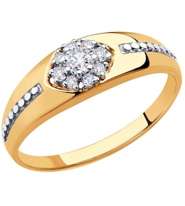 Кольцо из золота с алмазной гранью с фианитами 51-110-00520-1