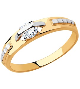 Кольцо из золота с алмазной гранью с фианитом 51-110-00542-1