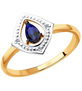 Кольцо из золота с бриллиантами и синими корундами 51-210-00266-1