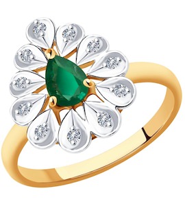 Кольцо из золота с бриллиантами и изумрудом 51-210-00598-2