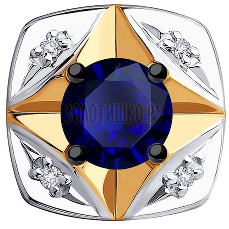 Подвеска из золота с бриллиантами и синим корундом (синт.) 51-230-00570-1